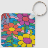 Retro Hippie Blume Art Schlüsselanhänger (Rückseite)