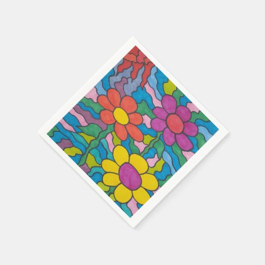 Retro Hippie Blume Art Serviette (Ecke)