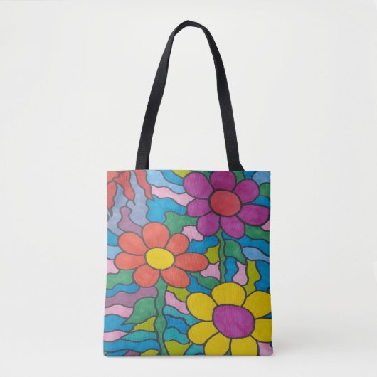 Retro Hippie Blume Art Tasche (Vorderseite)