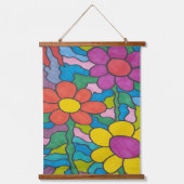 Retro Hippie Blume Art Wandteppich Mit Holzrahmen (Vorderseite)