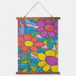 Retro Hippie Blume Art Wandteppich Mit Holzrahmen