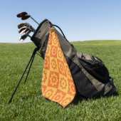 Retro-Hippie-Blume auf der Checkerboard Gelbes Ora Golfhandtuch (Gras)