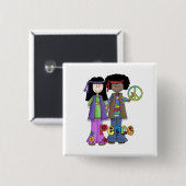 Retro Hippie Blume Children Button (Vorne & Hinten)