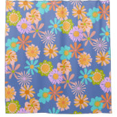 Retro Hippie Blume Muster in Blau Duschvorhang (Vorderseite)