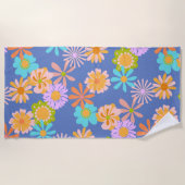 Retro Hippie Blume Muster in Blau Strandtuch (Vorderseite)