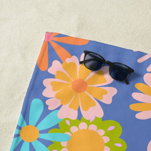 Retro Hippie Blume Muster in Blau Strandtuch (Beispiel)