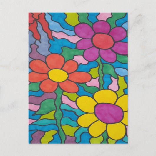 Retro Hippie Blume Postkarte (Vorderseite)
