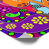 Retro Hippie Blume Power Farbiges Katzenposter Poster (Ecke)