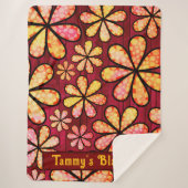 Retro Hippie Blume Power mit Hintergrund aus Rotem Sherpadecke (Vorderseite)