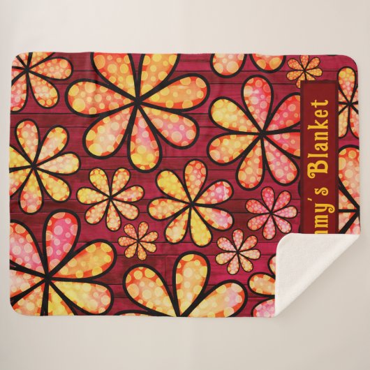 Retro Hippie Blume Power mit Hintergrund aus Rotem Sherpadecke (Vorderseite (Horizontal))