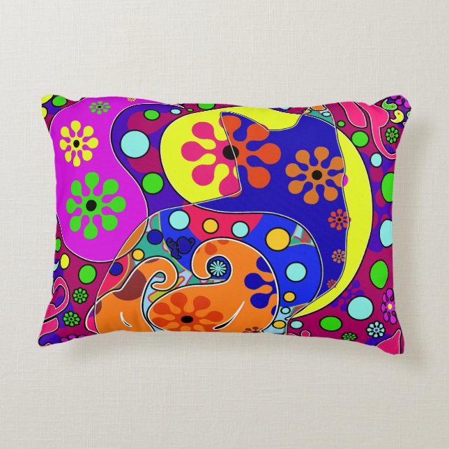 Retro Hippie Blume Power Paisley Cat Pop Art Dekokissen (Rückseite)