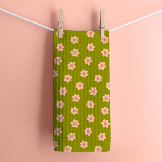 Retro Hippie-Blume über Olive Green Geschirrtuch
