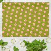 Retro Hippie-Blume über Olive Green Geschirrtuch (Gefaltet)