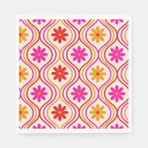 Retro Hippie Blumen auf Rot Orange Pink Ogee  Serviette