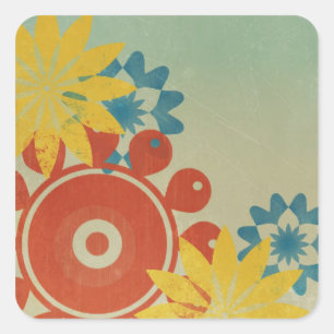 Retro-Hippie-Blumen Quadratischer Aufkleber