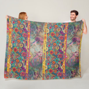 Retro Hippie: Blumenfantasie Fleecedecke