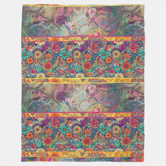 Retro Hippie: Blumenfantasie Fleecedecke (Vorderseite)
