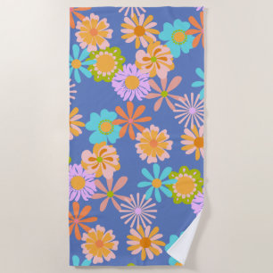 Retro-Hippie-Blumenmuster in Blau Strandtuch