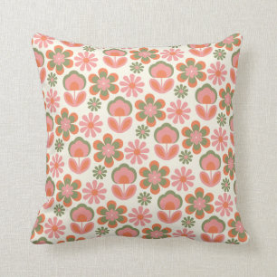 Retro Hippie Boho 70er Blume Muster Pink Grün  Kissen