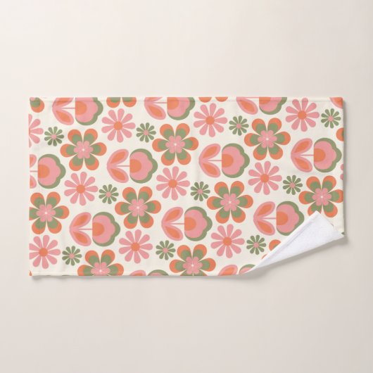 Retro Hippie Boho 70er Blume Muster Rosa Grün Badhandtuch Set (Handtuch)