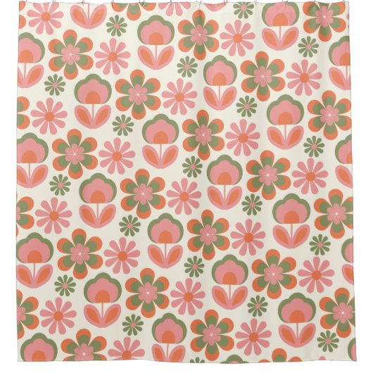 Retro Hippie Boho 70er Blume Muster Rosa Grün Duschvorhang (Vorderseite)
