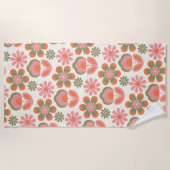 Retro Hippie Boho 70er Blume Muster Rosa Grün  Strandtuch (Vorderseite)