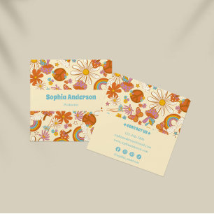 Retro Hippie Boho Floral Mushroom Quadratische Visitenkarte