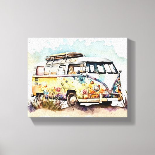 Retro Hippie Bus Leinwanddruck (Vorderseite)