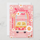 Retro Hippie Daisy Regenbogen Groovy Eins 1. Gebur Einladung (Vorderseite)