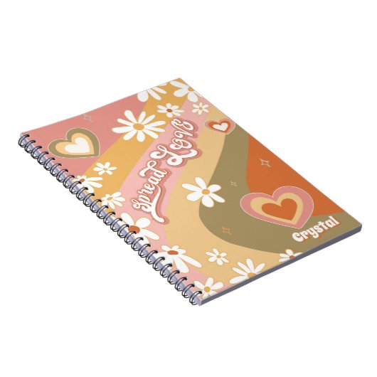 Retro Hippie Daisy Spread LIEBE Floral der 1960er Notizblock (Rechte Seite)