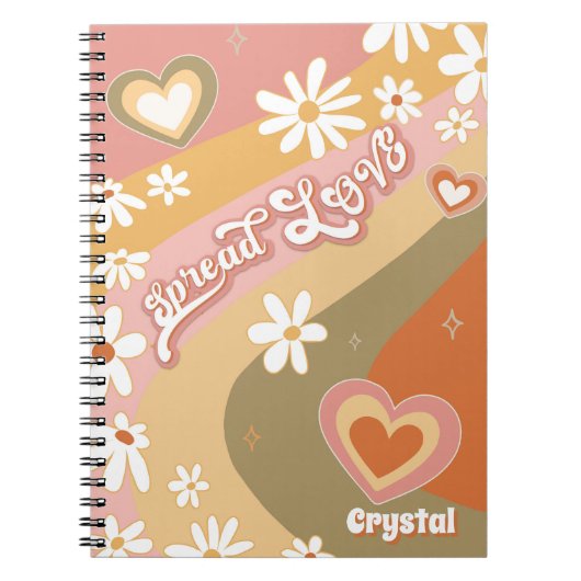 Retro Hippie Daisy Spread LIEBE Floral der 1960er Notizblock (Vorderseite)