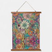 Retro Hippie: Daisy Verticle Wall hanging Wandteppich Mit Holzrahmen (Vorderseite)