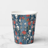 Retro Hippie Denim Patchwork Skelette & Rose Pappbecher (Rückseite)