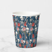 Retro Hippie Denim Patchwork Skelette & Rose Pappbecher (Rechts)