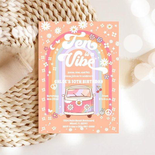 Retro-Hippie-Einladung zum 10. Geburtstag Einladung