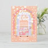 Retro-Hippie-Einladung zum 10. Geburtstag Einladung (Stehend Vorderseite)