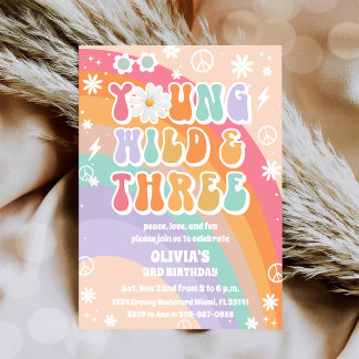 Retro-Hippie-Einladung zum 3. Geburtstag Einladung