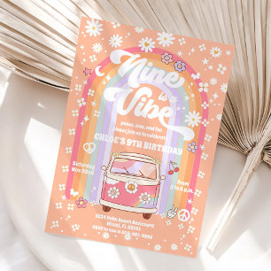 Retro-Hippie-Einladung zum 9. Geburtstag Einladung