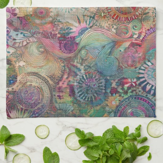 Retro Hippie Fantasy Kittuch Geschirrtuch (Gefaltet)