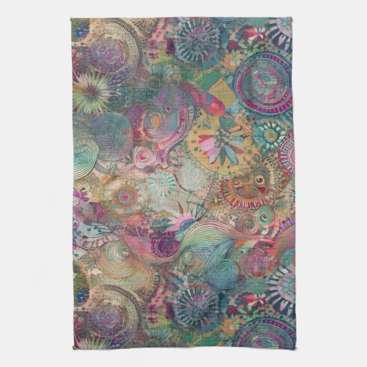 Retro Hippie Fantasy Kittuch Geschirrtuch (Vertikal)