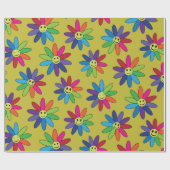 Retro Hippie farbenfrohe lächelnde Blume Muster Geschenkpapier (Flach)