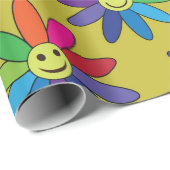 Retro Hippie farbenfrohe lächelnde Blume Muster Geschenkpapier (Rolleneckpunkt)