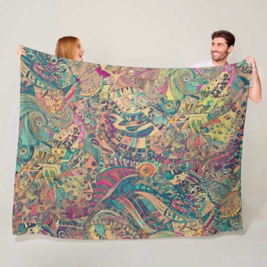 Retro Hippie: Farbenfrohe Mosiac Blanket Fleecedecke (Beispiel)