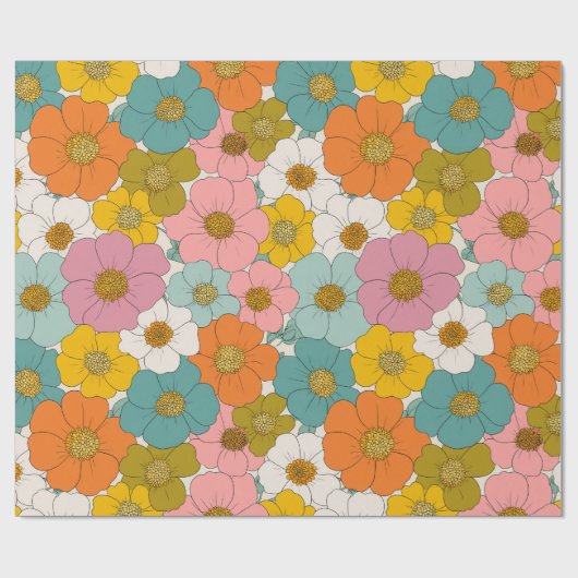Retro Hippie Floral Geburtstag Geschenkpapier (Flach)