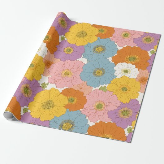 Retro Hippie Floral Geburtstag Geschenkpapier (Ungerollt)