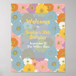 Retro Hippie Floral Geburtstag Willkommen Poster