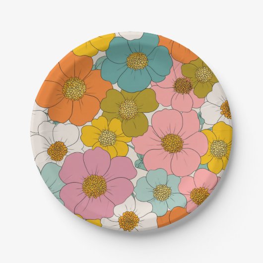 Retro Hippie Floral Pappteller (Vorderseite)