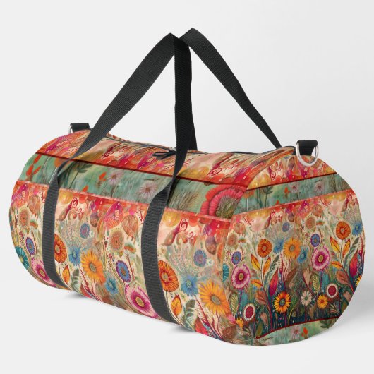 Retro Hippie: Folk Art Garden Duffle Bag (Linke Ecke)