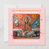Retro Hippie Foto Graduation Party Rosa Orange Einladung (Vorderseite)