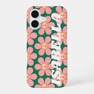 Retro Hippie Friedensblume Grüner Personalisierter iPhone 16 Hülle